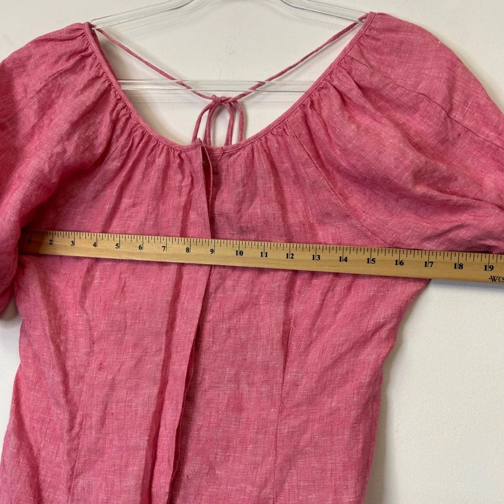 J. Crew Pink Linen Puff Sleeve Top Women's 4 Tie Back Beach Resort